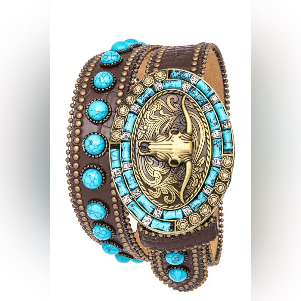 Unisex Genuine Leather Rodeo Concho Western Statement Belt NWOT